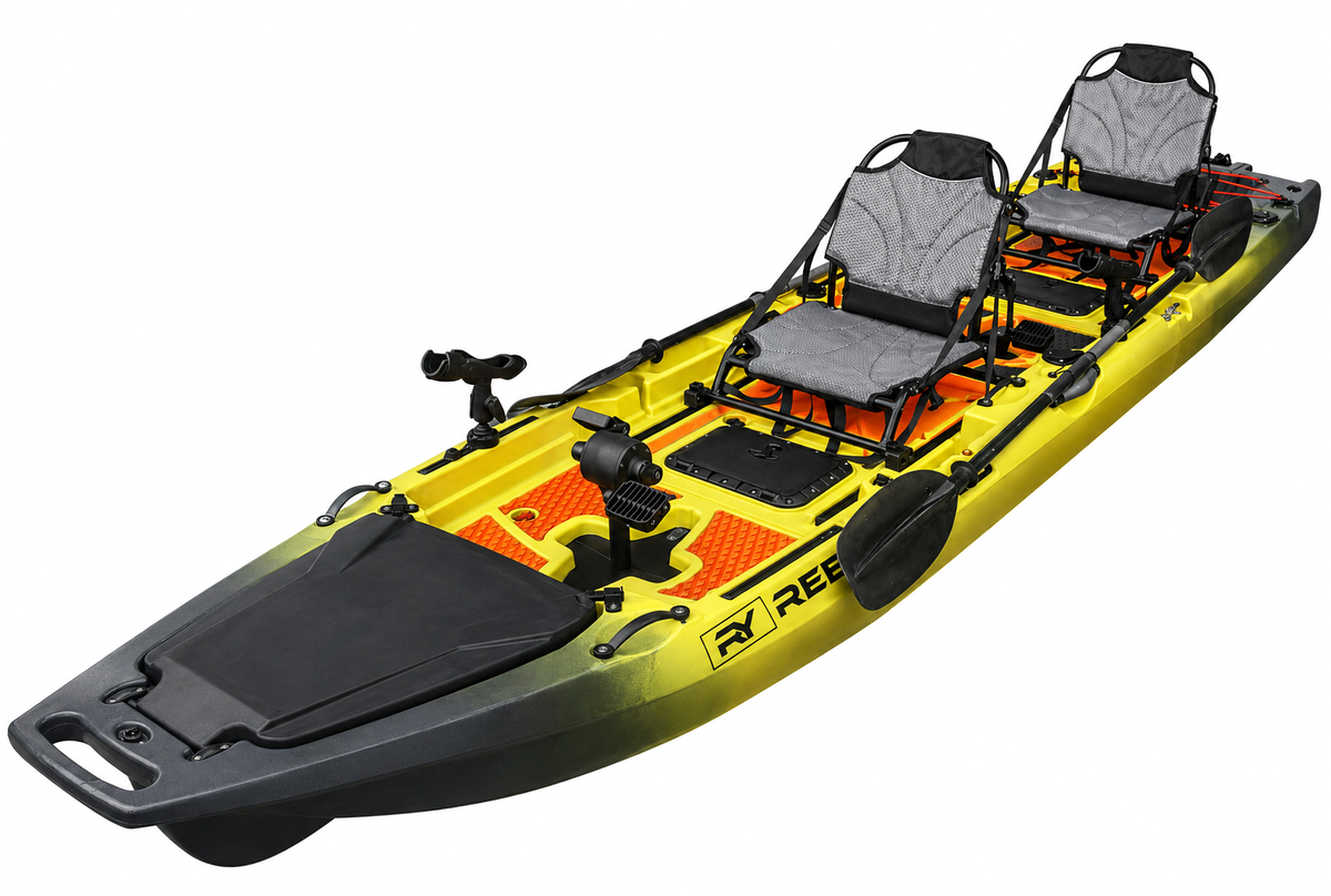 ReelYaks 13.8ft Rocket Propeller Drive Tandem & Solo Modular Fishing Kayak | Propeller Drive | 550lbs Capacity | 3 Piece hornet color