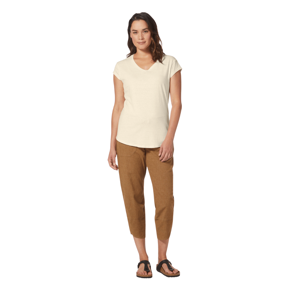 ROYAL ROBBINS WOMEN SHORT SLEEVES VACATIONER V-NECK UNDYED FULL FRONT VIEW