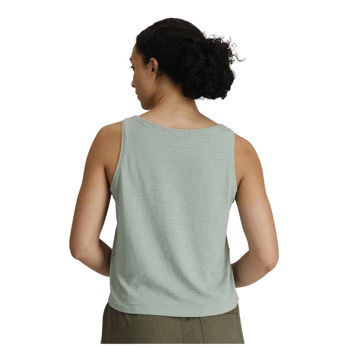 ROYAL ROBBINS WOMEN VACATIONER BOXY TANK SAGE LEAF STR BACK VIEW