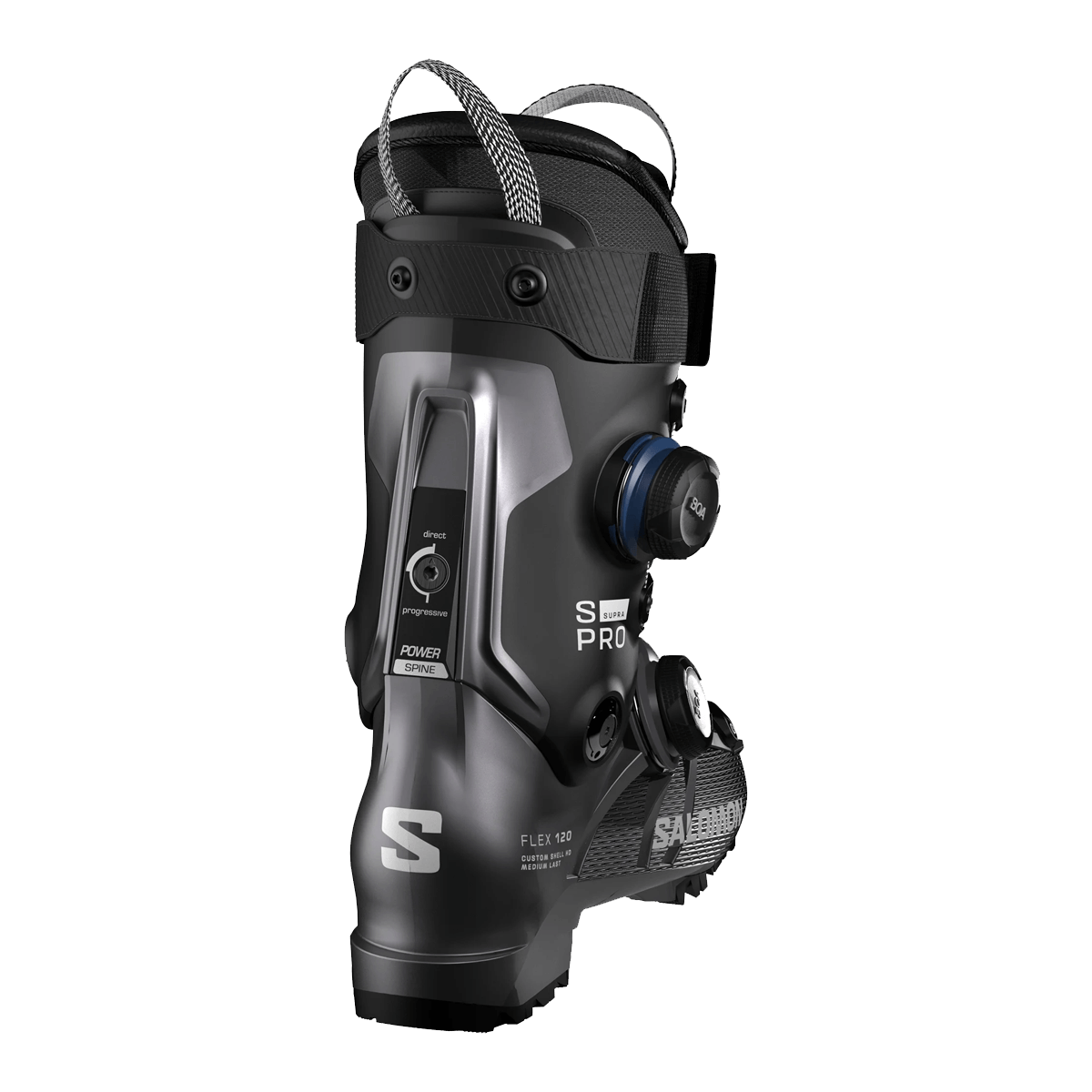 SALOMON S/PRO SUPRA DUAL BOA 120 SKI BOOTS 2025/2026 - HUM/BLACK/ORANGE TIGER - REAR VIEW