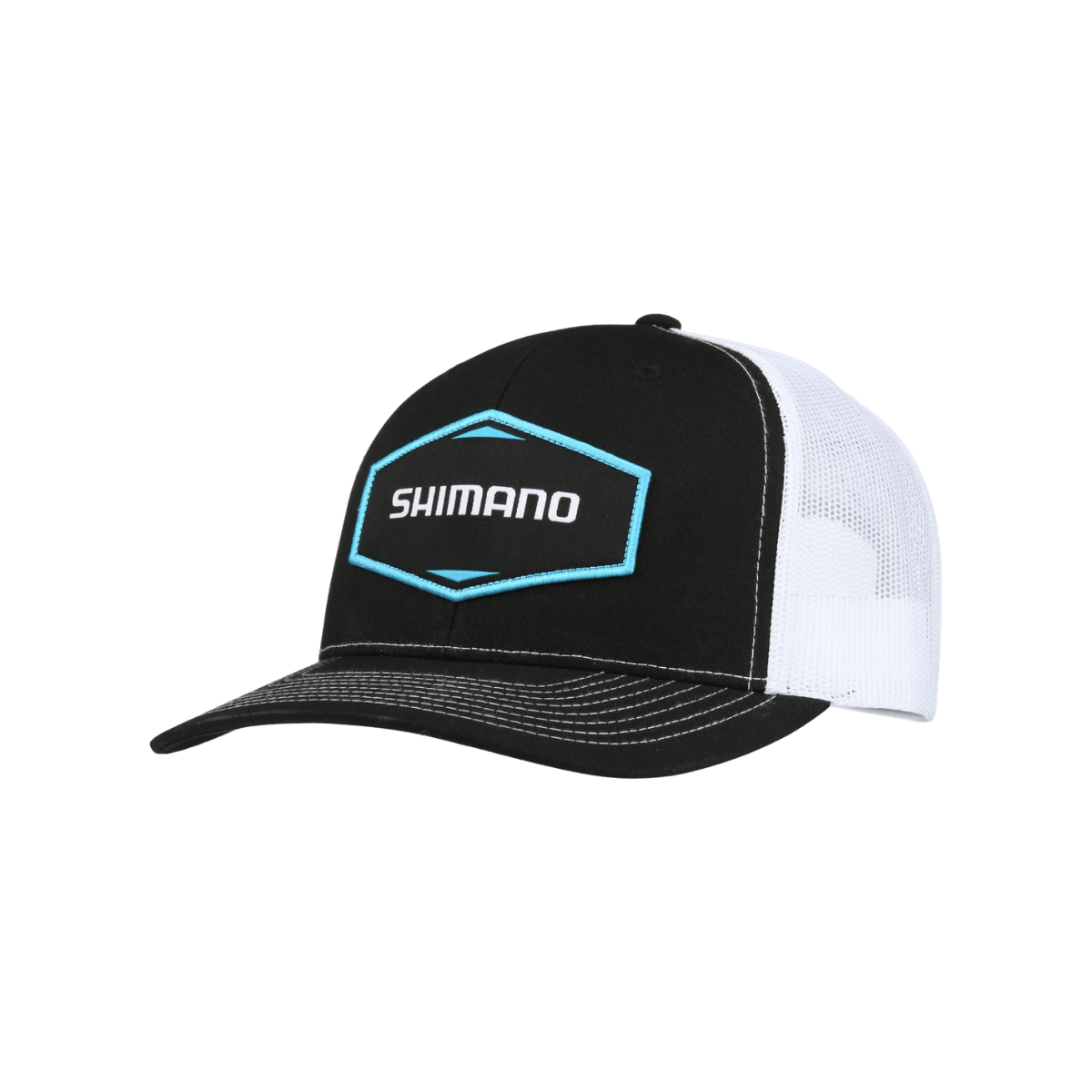 SHIMANO ORIGINAL TRUCKER CAP, BLACK AND WHITE COLOR, FRONT ANGLE LOGO