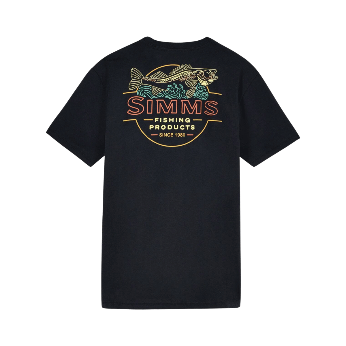 SIMMS NEON DRAFT T-SHIRT, BLACK, BACK ANGLE, MD, LG, XL, XXL, LOGO