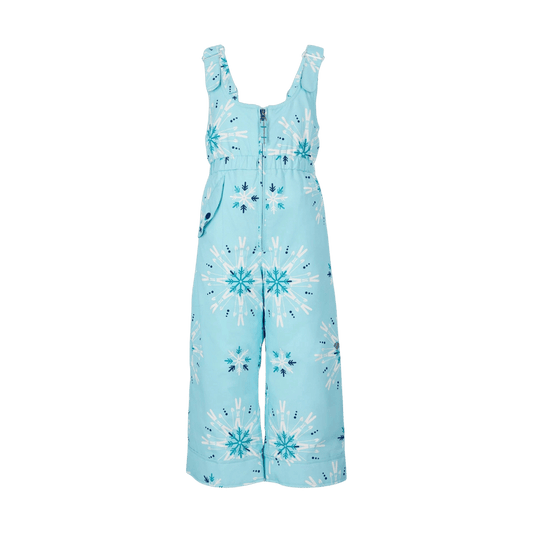 GIRL'S SNOVERALL PRINT BIB PANT- SKIFLAKE BLUE