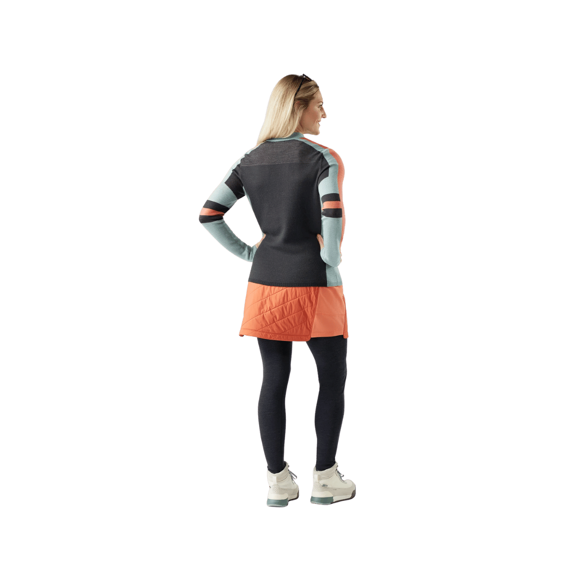 SMARTWOOL WOMEN'S ALPINE CREW SWEATER, CHARCOAL, BACK ANGLE, SM, MD, LG, XL