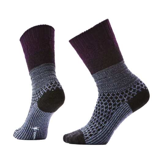 SMARTWOOL EVERYDAY POPCORN CABLE CREW FULL CUSHION SOCKS CHALK VIOLET