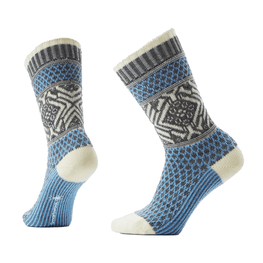 SMARTWOOL EVERYDAY POPCORN SNOWFLAKE PATTERN CREW FULL CUSHION SOCKS SERENE BLUE