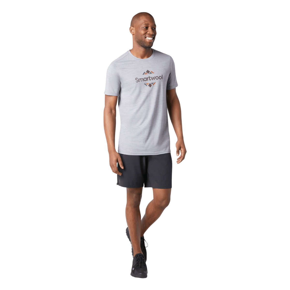 SMARTWOOL MEN'S MERINO SPORT 150 GRAPHIC TEE - LIGHT GRAY HEATHER - FRONT VIEW WW