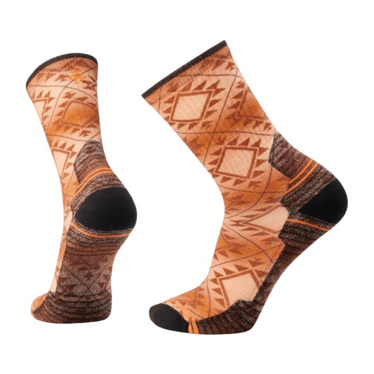 SMARTWOOL HIKE LIGHT CUSHION SOUTHWEST TILE PRINT CREW SOCKS - ORANGE RUST - MAIN IMAGE