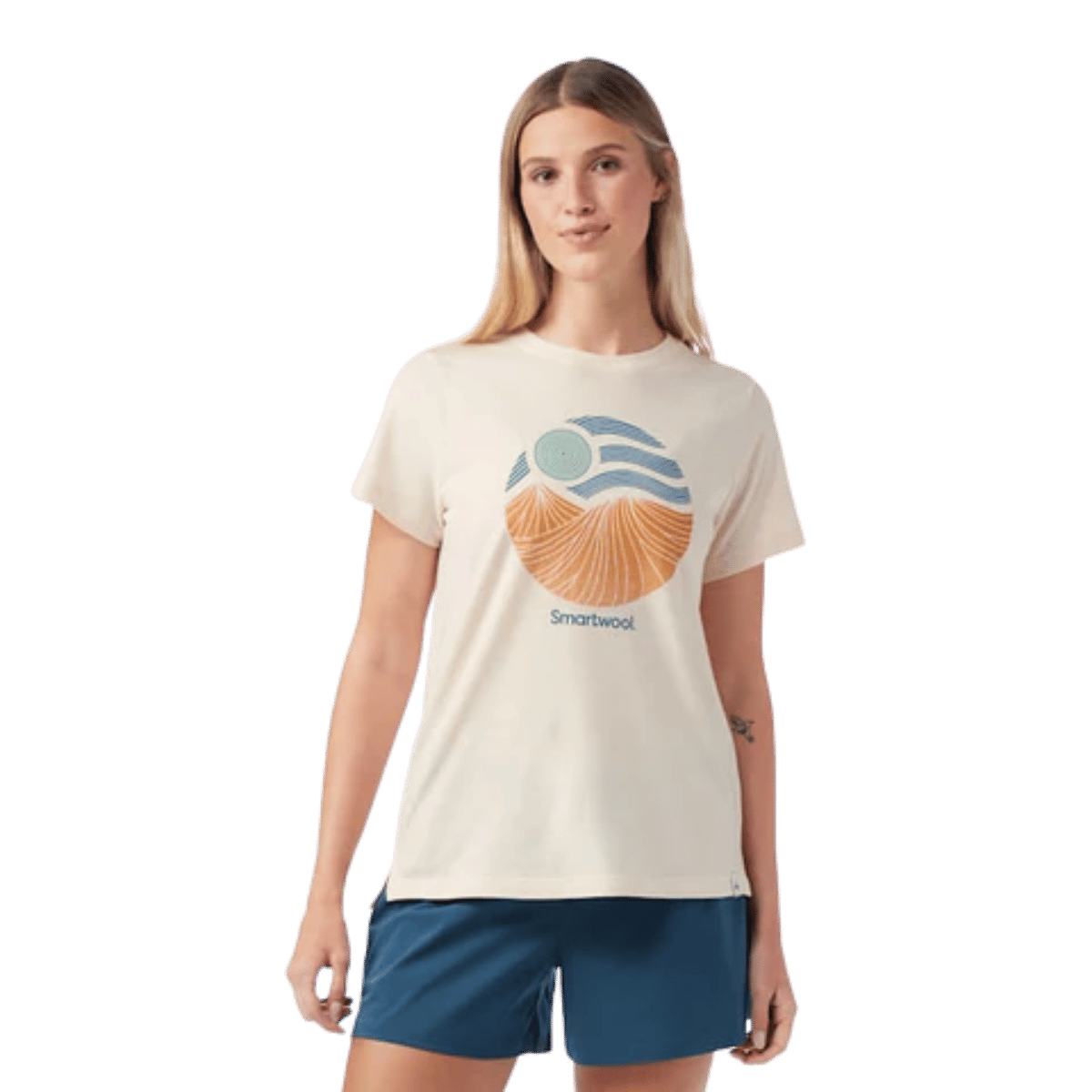 SMARTWOOL WOMEN'S HORIZON VIEW SHORTSLEEVE GRAPHIC TEE - ALMOND WW FRONT