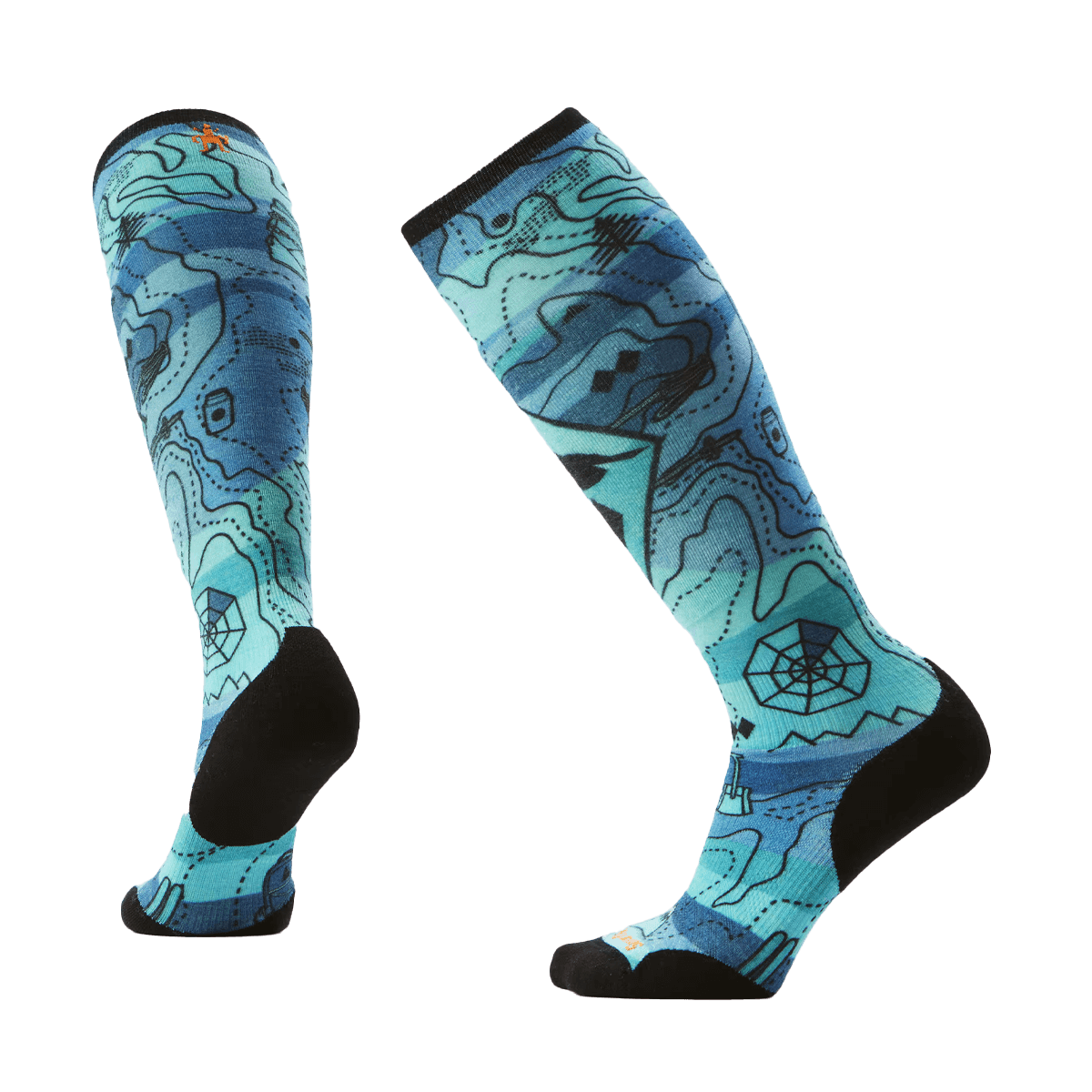 SMARTWOOL WOMEN'S SKI TOPO TREASURES PRINT TARGET CUSHION OTC SOCKS NIGHTFALL BLUE