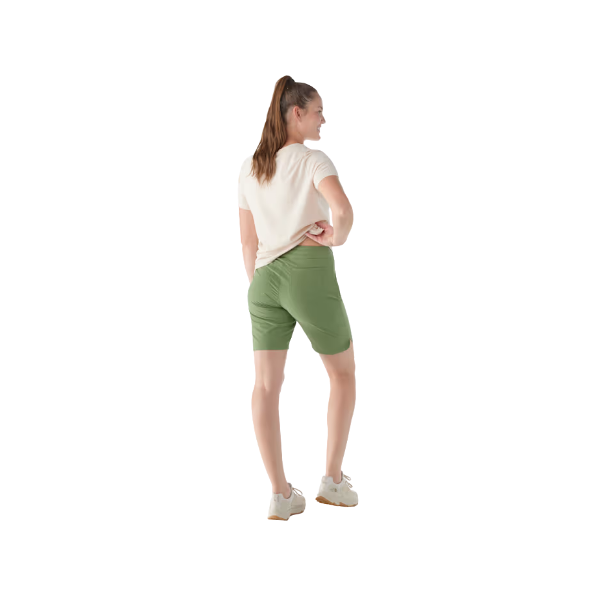SMARTWOOL WOMEN'S 8" MERINO SPORT SHORTS - FERN GREEN - BACK VIEW