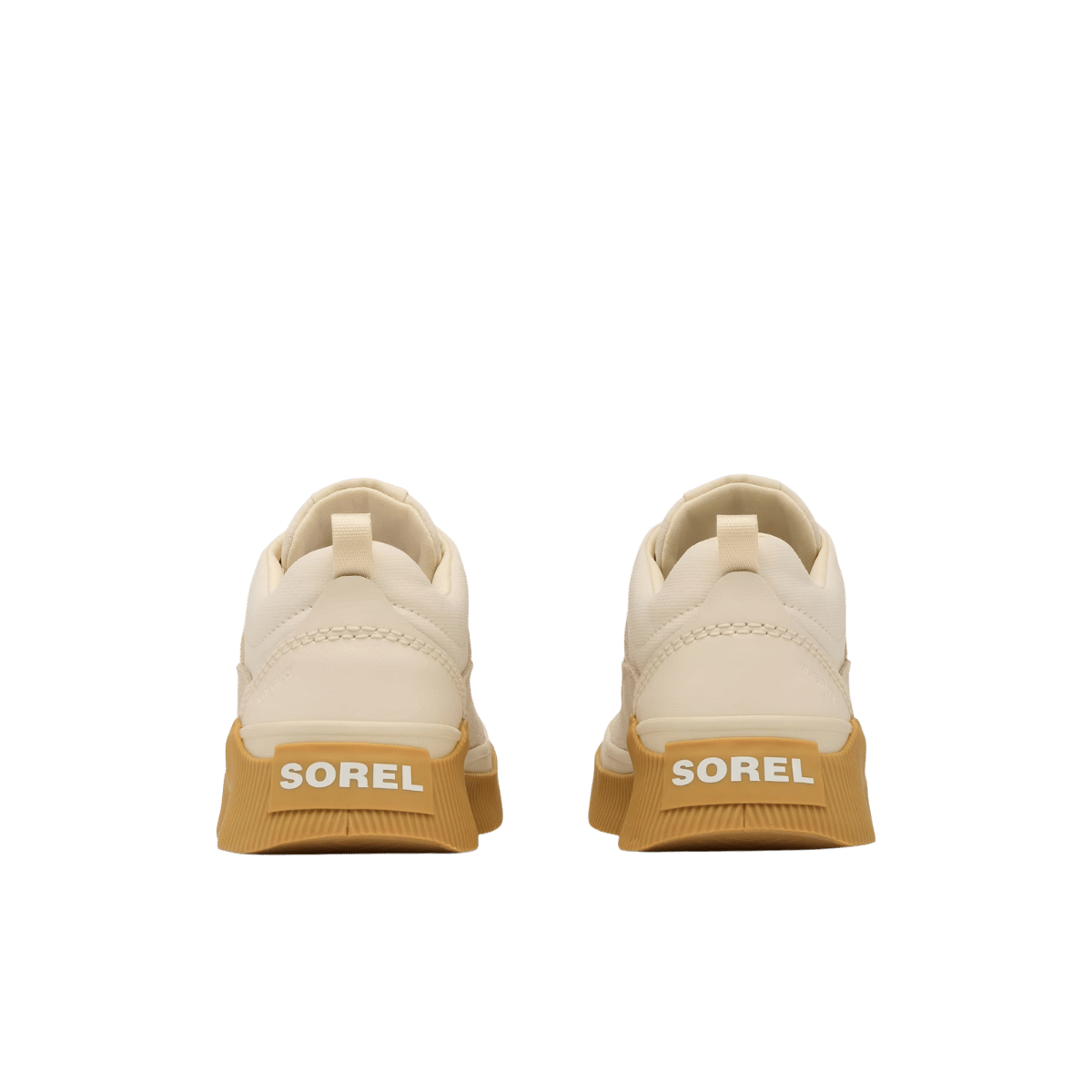SOREL WOMEN'S OUT N ABOUT IV LOW SNEAKER WATERPROOF - CHALK/GUM, BACK ANGLE, 06.5, 07.0, 07.5, 08.0, 08.5, 09.0, 09.5, 10.0