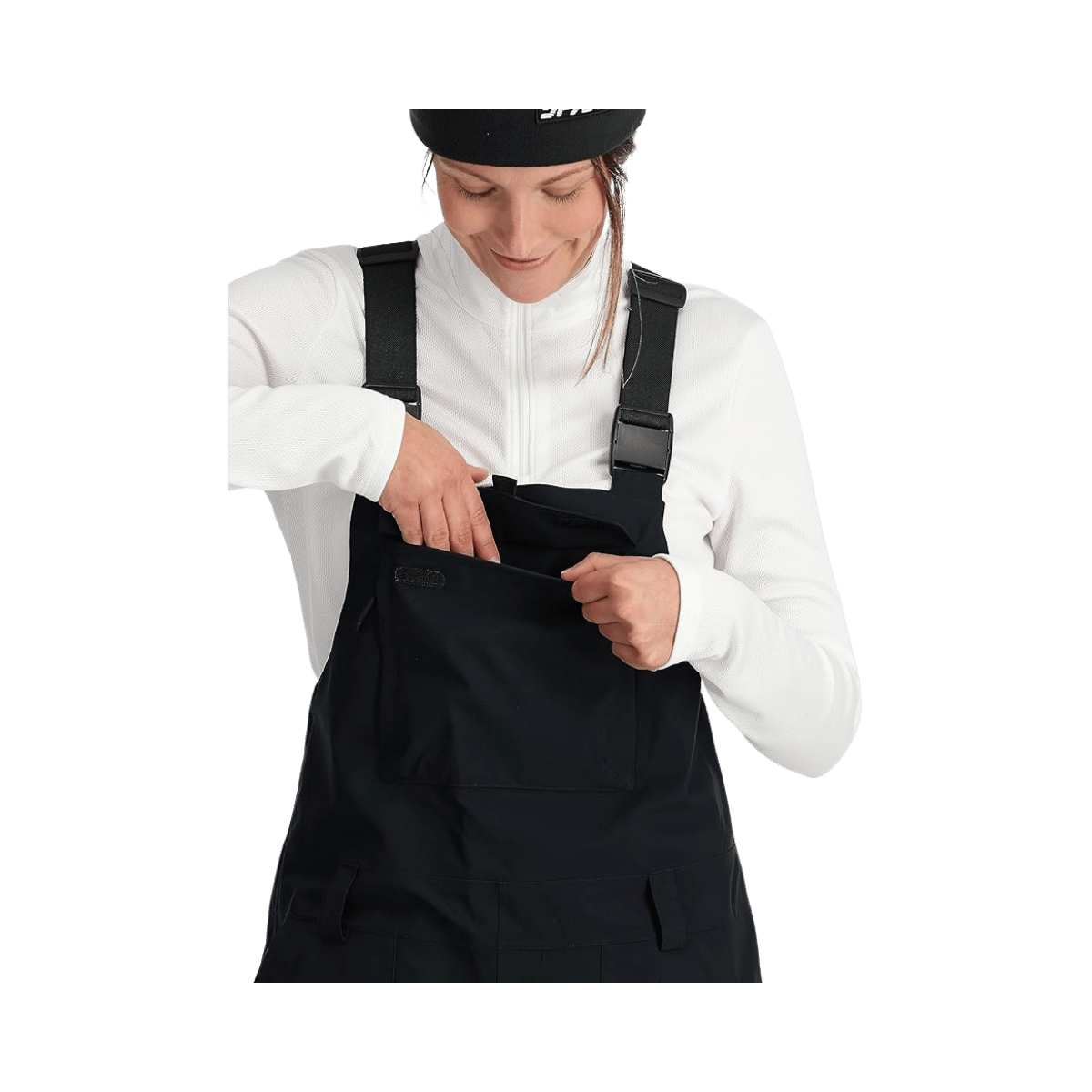 SPYDER WOMEN'S TERRAIN BIB PANTS - BLACK - front pocket