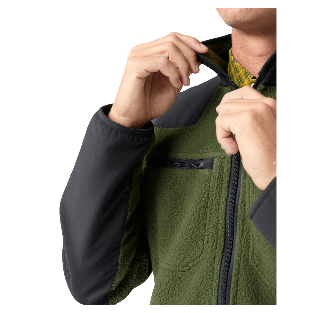 STIO RAWLINS FLEECE JACKET - PINE FOREST BOUNDARY BLACK - SLEEVE VIEW