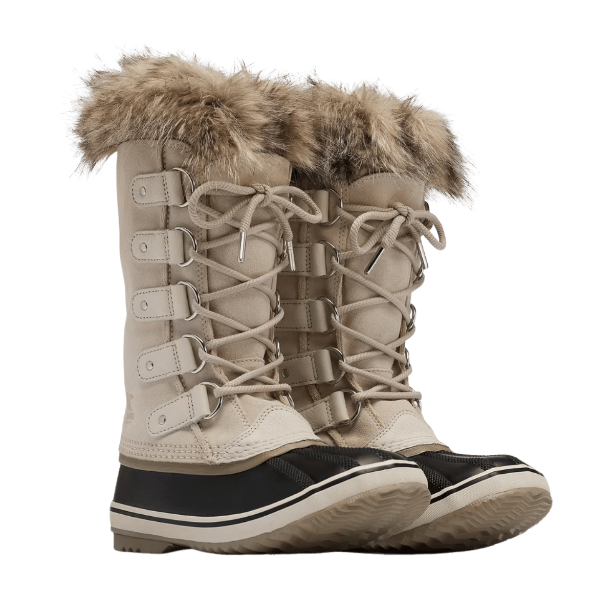 SOREL WOMEN'S JOAN OF ARCTIC WATERPROOF BOOT - FAWN/OMEGA TAUPE - FRONT ANGLED PAIR VIEW