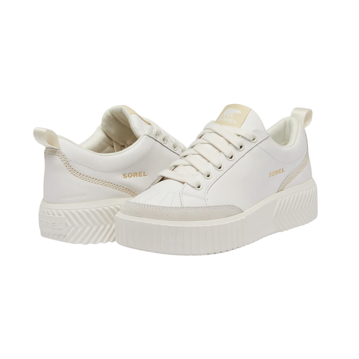 SOREL WOMEN'S ONA AVE LOW SNEAKER WATERPROOF - SEA SALT - FRONT AND BACK VIEW