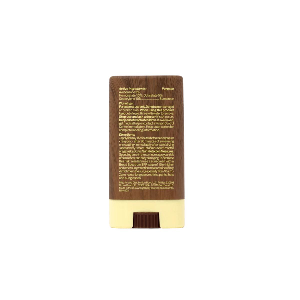 SUN BUM SUNSCREEN SPF 30 FACE STICK - 0.45 OZ / 13 g back side of product