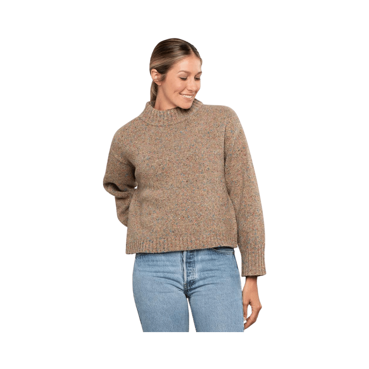 TOAD AND CO WOMENS WILDE MOCK NECK SWEATER FAWN