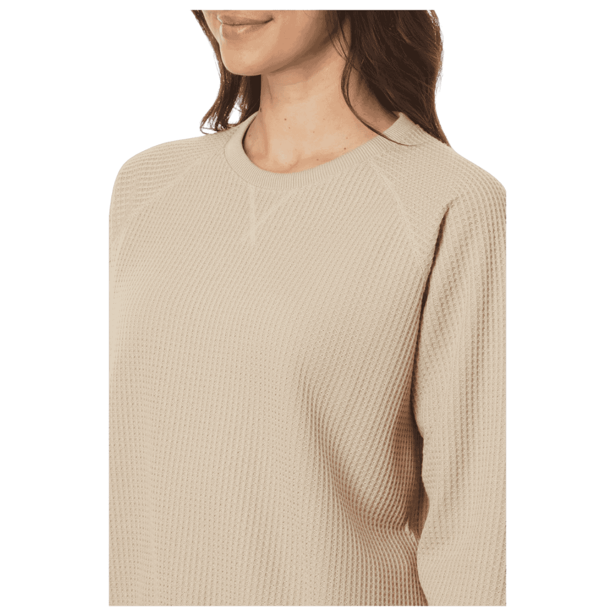TOAD&CO WOMEN'S BITTERROOT LONG SLEEVE WAFFLE PULLOVER – TWINE - CLOSE-UP VIEW