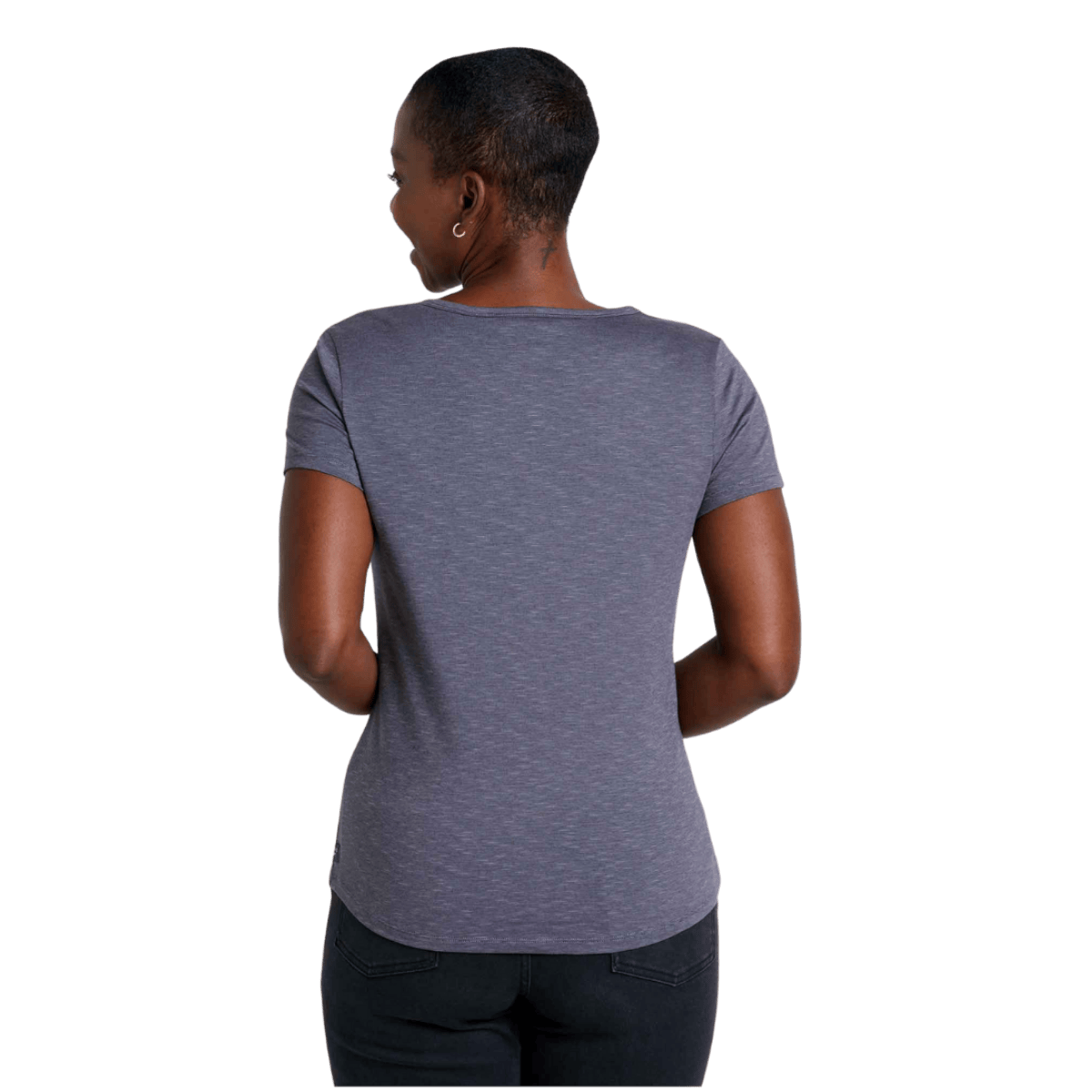 TOAD & CO WOMEN'S MARLEY SHORTSLEEVE V TEE – IRON_BACK ANGLE WW