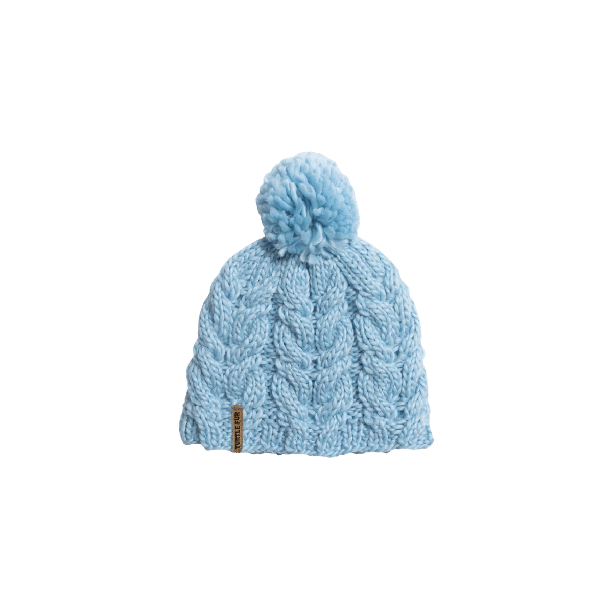 TURTLE FUR MERINO WOOL MILLIE, SKY, FRONT ANGLE, LOGO