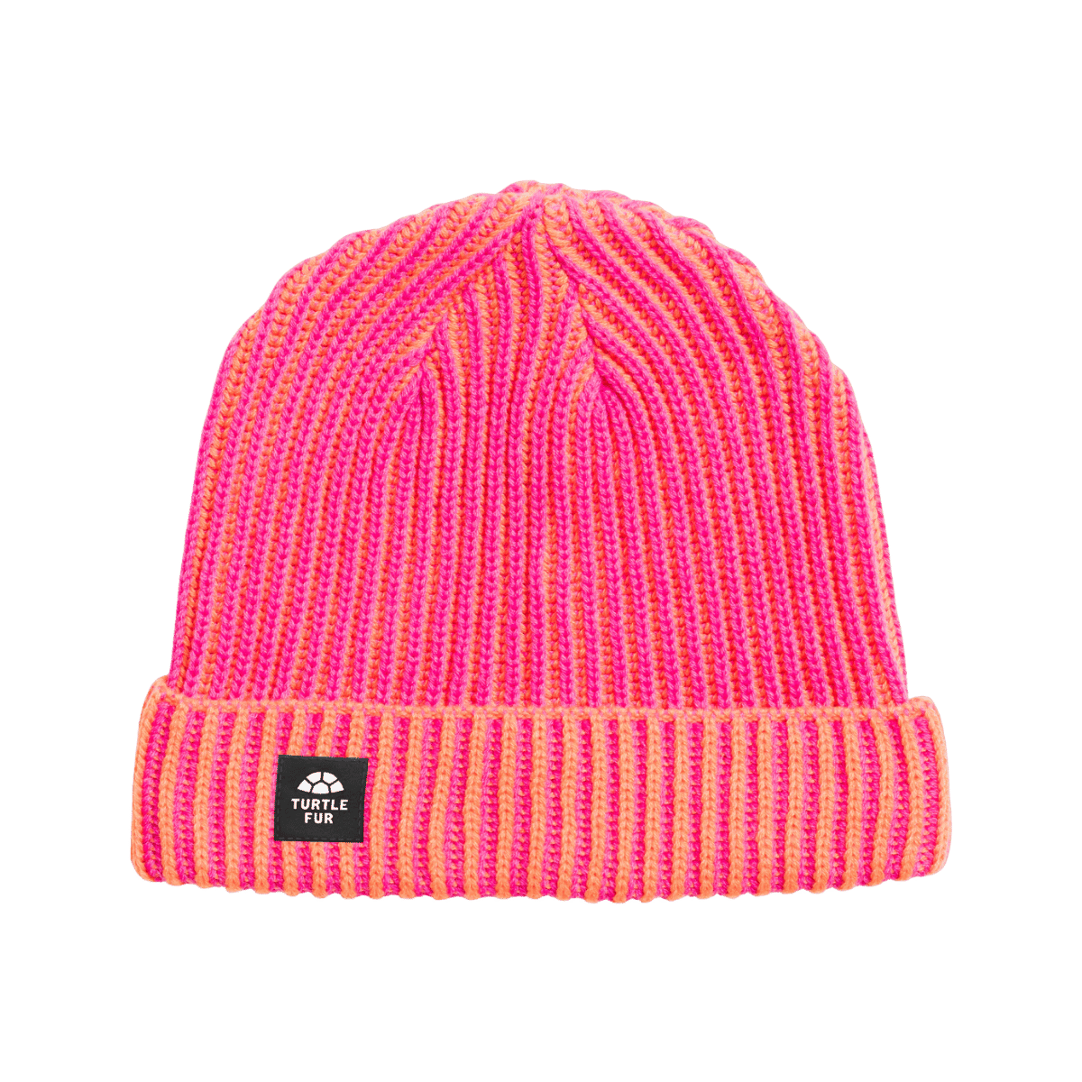 TURTLE FUR SUGARSHACK WATCH CAP, PINK, FRONT ANGLE, LOGO