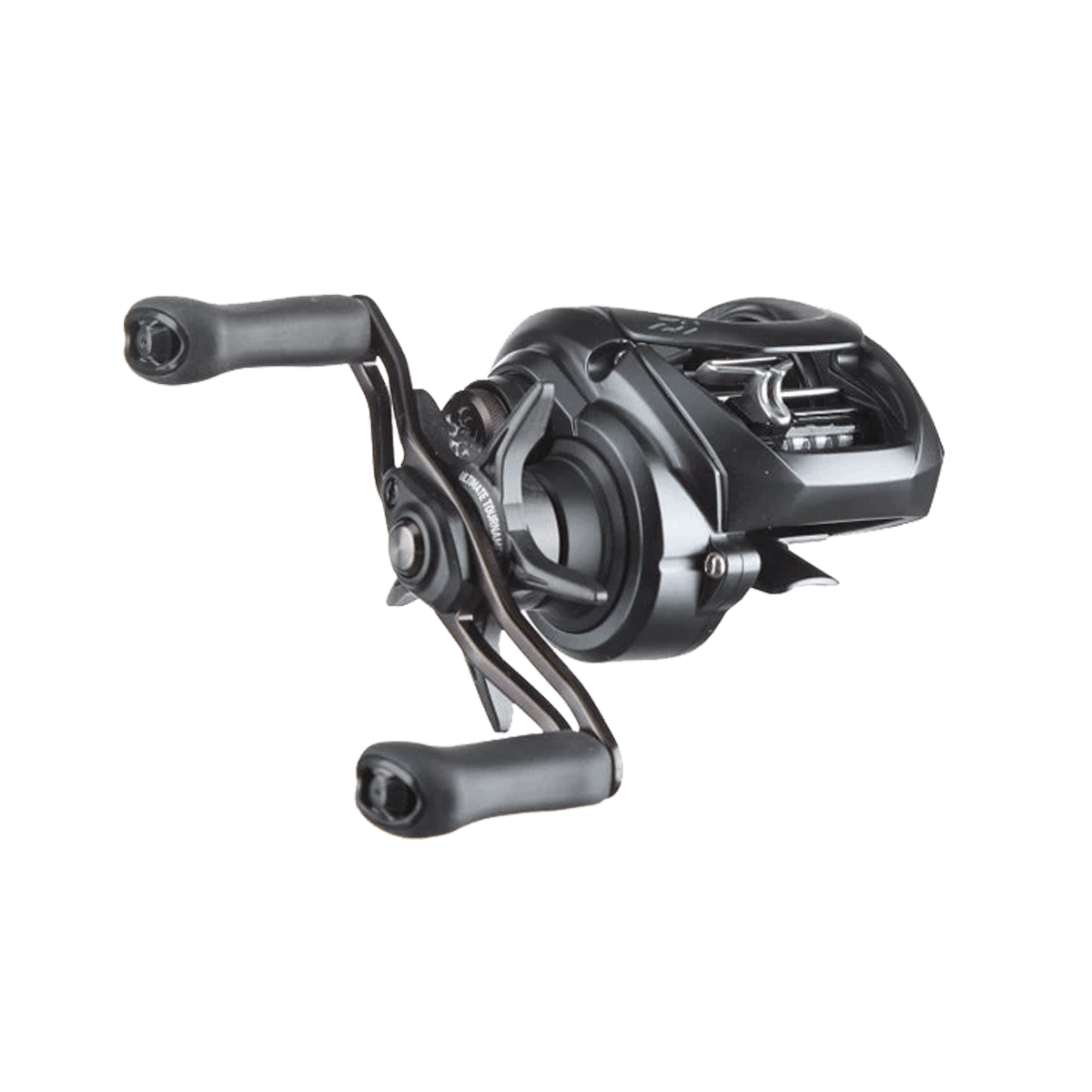 Daiwa Tatula Elite 100HS baitcasting reel in matte black finish, featuring ergonomic dual handles, a low-profile frame, and advanced braking system for precision casting.