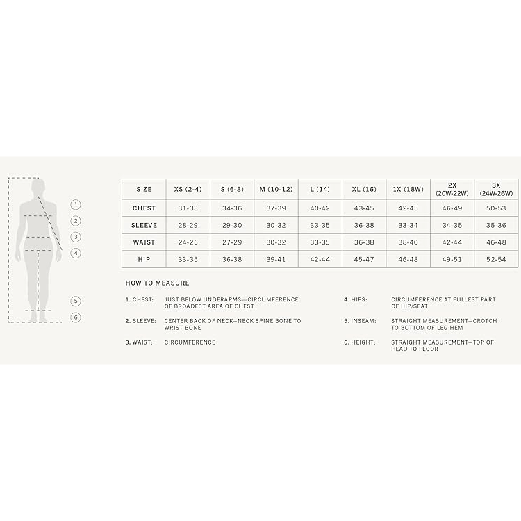 TERRAMAR WOMEN'S SIZE CHART
