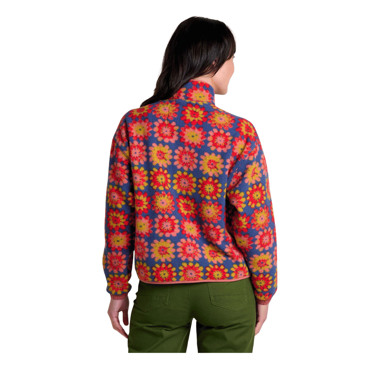 TOAD & CO WOMEN'S CAMPO FLEECE JACKET - KYANITE FLORAL PRINT - BACK VIEW