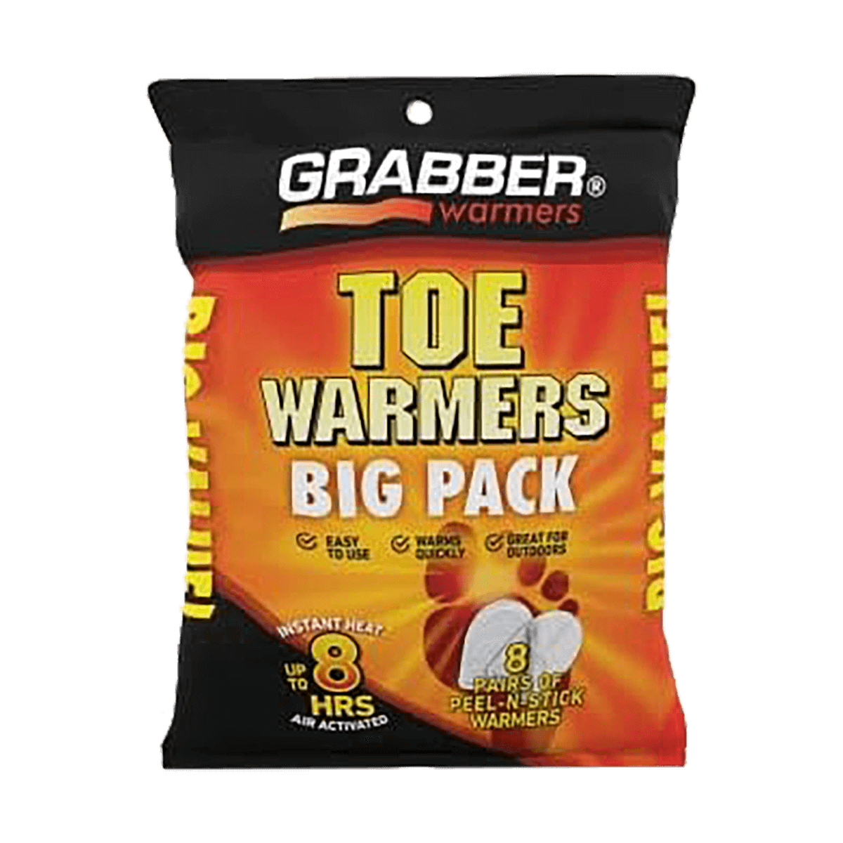 Grabber Toe Warmers Big Pack on a black background
