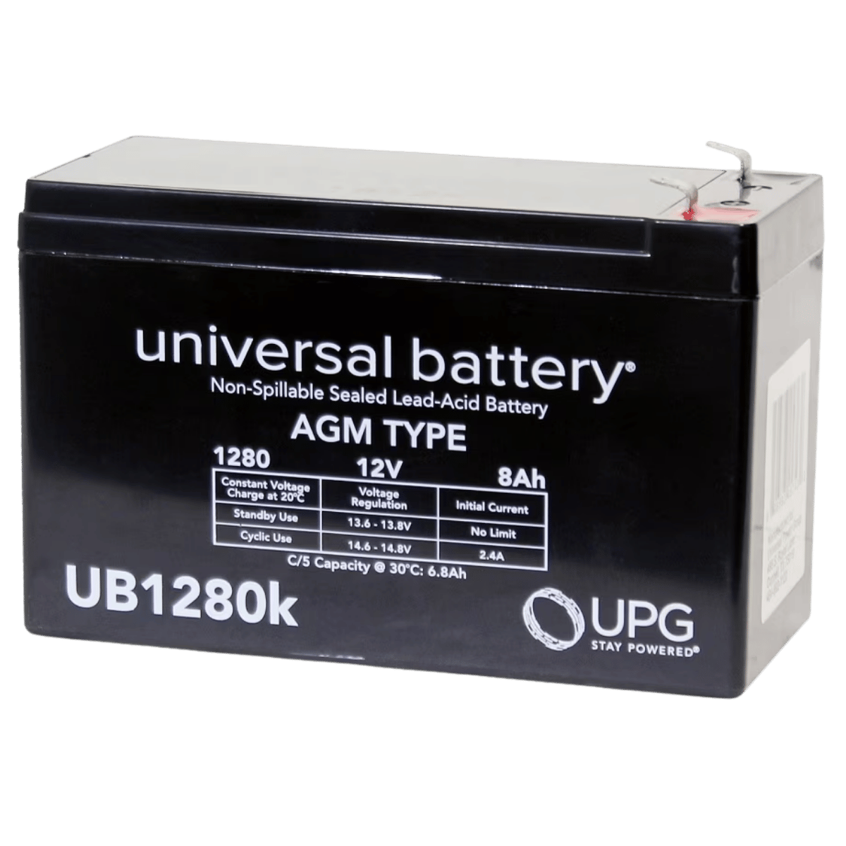 UPG SEALED LEAD - ACID 12V - 8AH F1 RECHARGABLE BATTERY - 1PK_FRONT VIEW