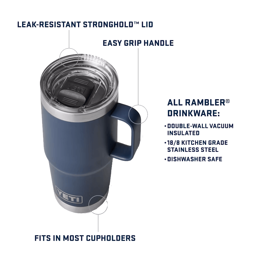 YETI RAMBLER 20 OZ TRAVEL MUG WITH STRONGHOLD LID DESCRIPTION