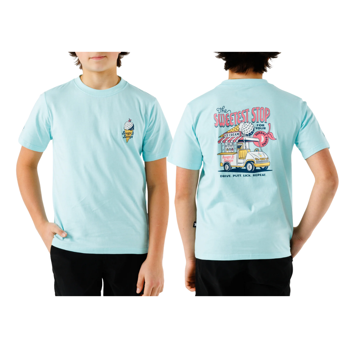 WAGGLE GOLF YTH SCOOPS & SWINGS T-SHIRT BLUE