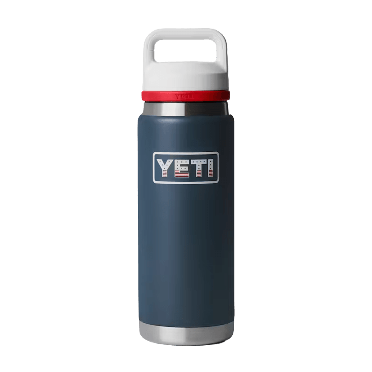 YETI RAMBLER 26OZ WATER BOTTLE + COLOR BLOCKED CHUG CAP - NAVY WHITE RESCUE RED BADGE