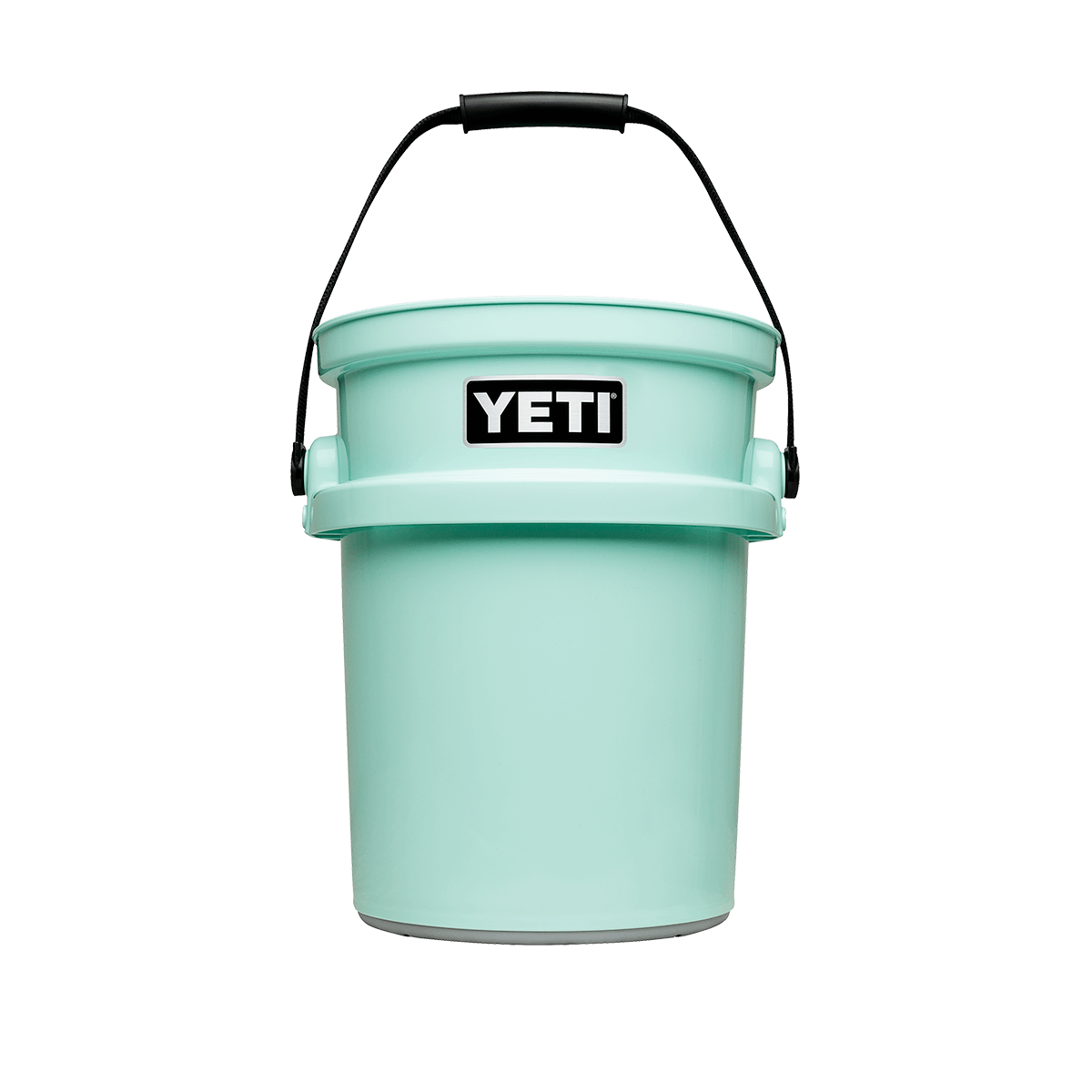 Seafoam green YETI bucket with black handle.