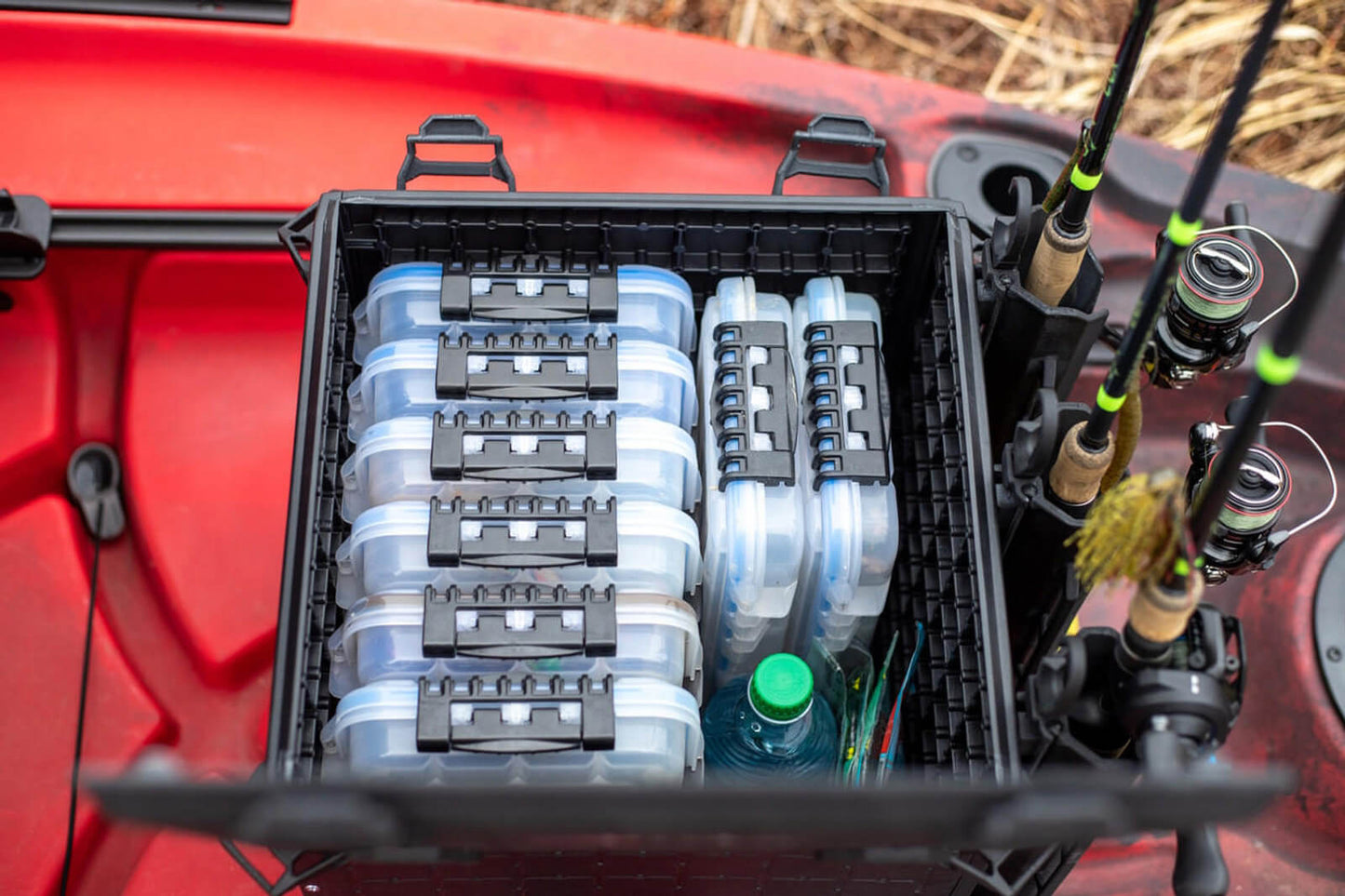 BLACKPAK PRO KAYAK CRATE - 13" x 13" loaded with tackle and rods