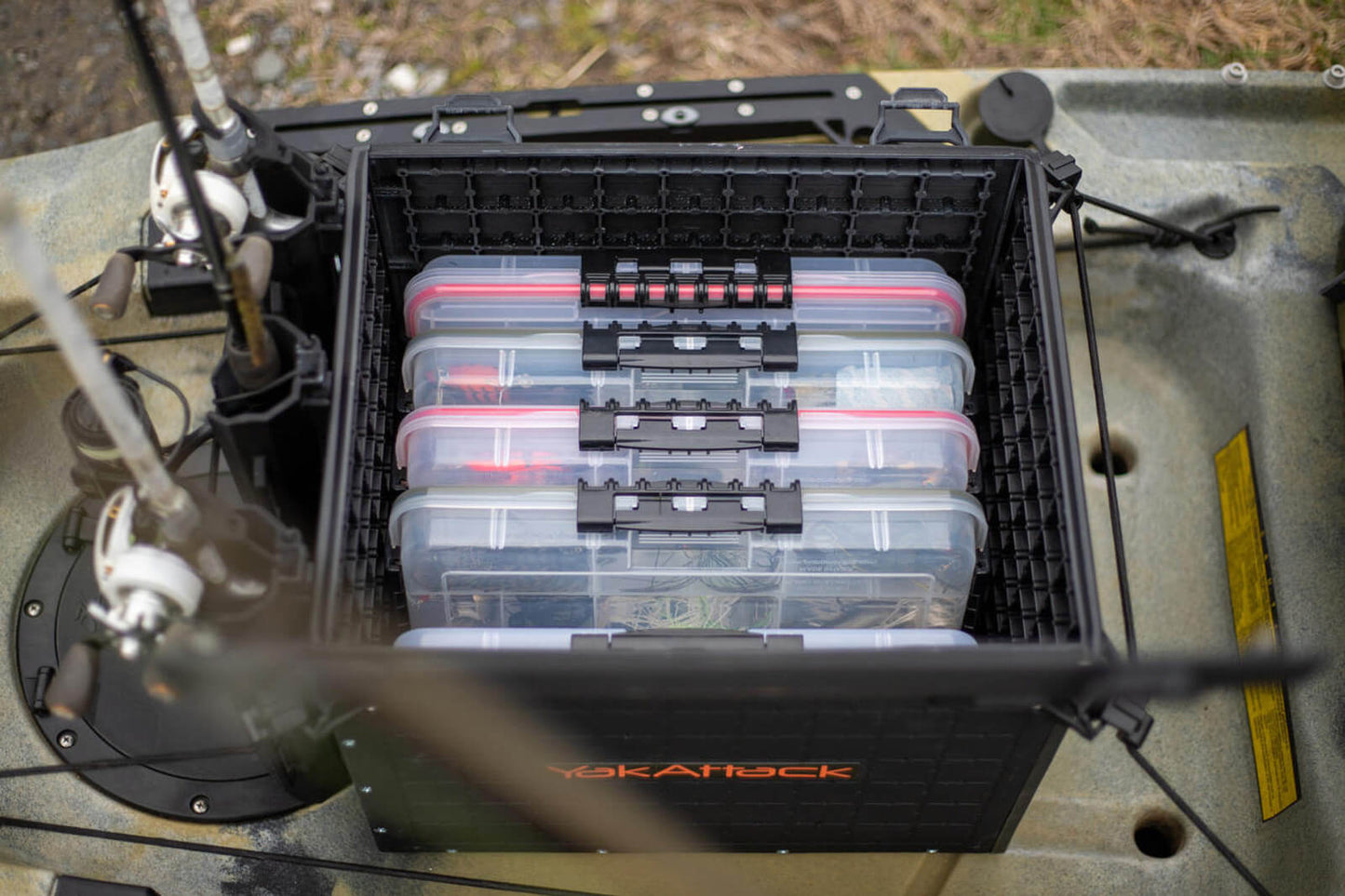 BLACKPAK PRO KAYAK FISHING CRATE - 13" x 16" showing the inside
