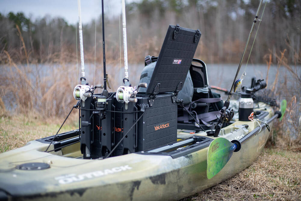 BLACKPAK PRO KAYAK FISHING CRATE - 13" x 16" attached to a kayak