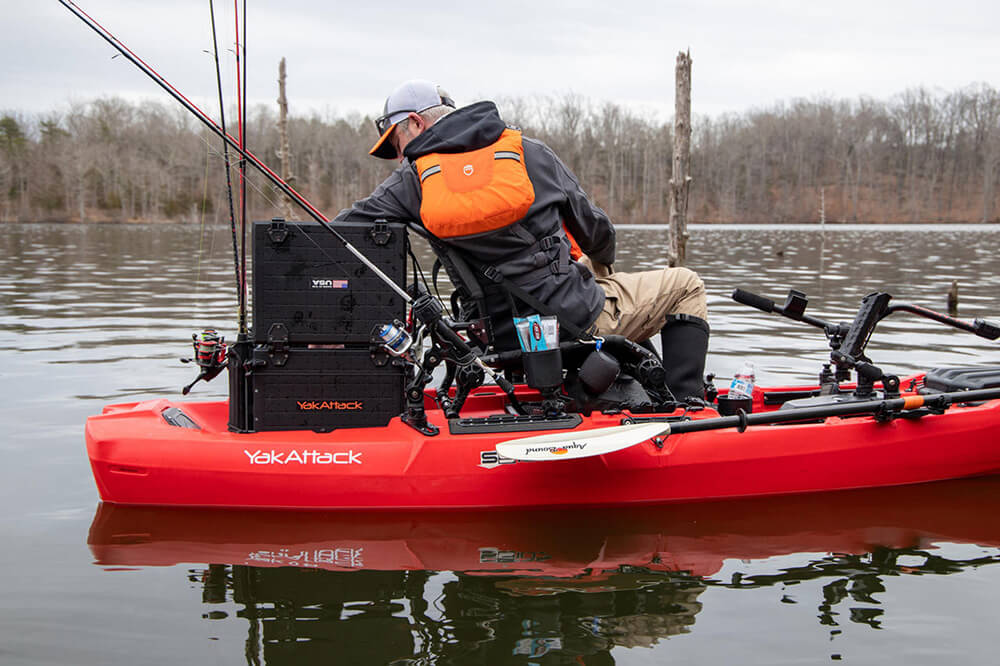 BLACKPAK PRO KAYAK FISHING CRATE - 13" x 16" in use on the water