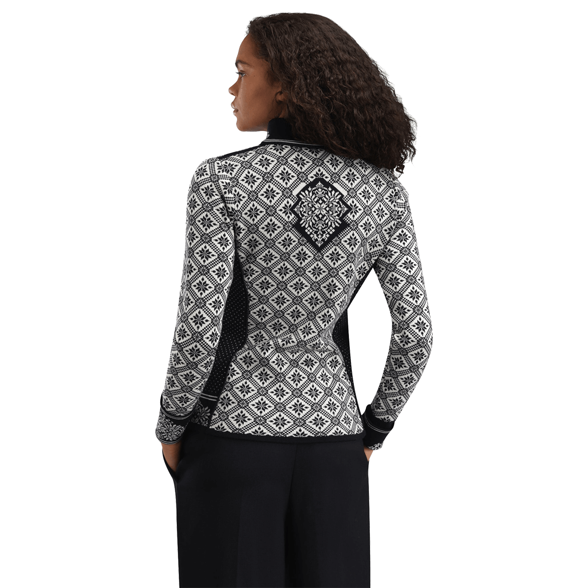 DALE OF NORWAY WOMEN'S CHRISTIANIA JACKET - MERINO WOOL -  BLACK OFFWHITE back view