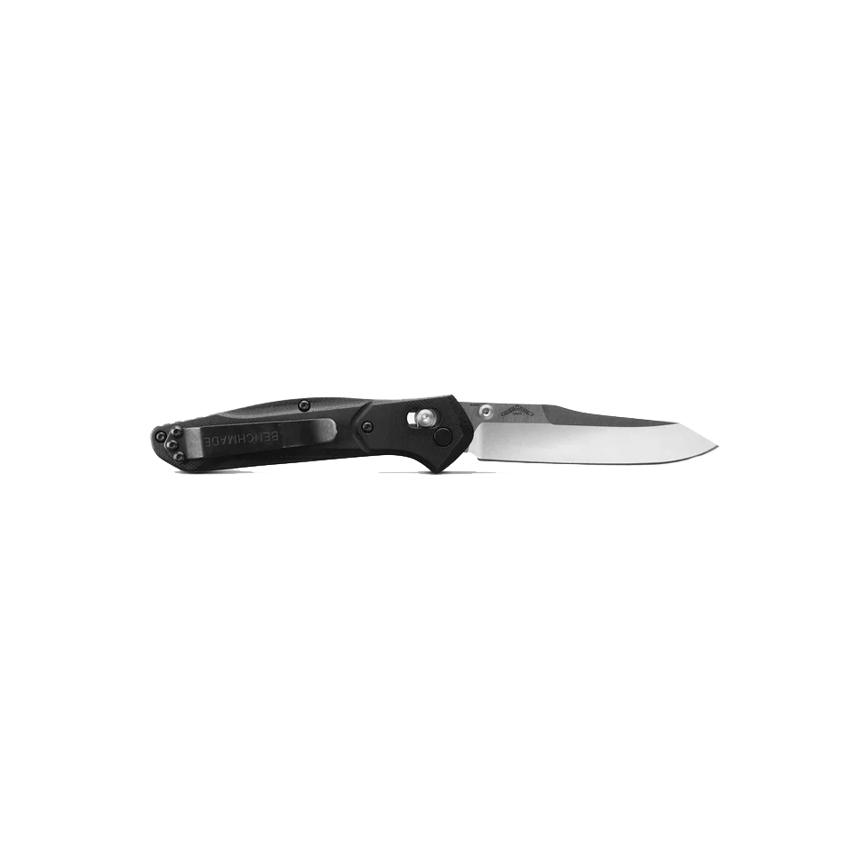 940 Osborne Black G10 - blade open and showing pocket clip