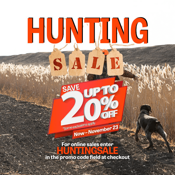 Save up to 20% on Hunting accessories, optics, clothing and footwear when you use code HUNTINGSALE at checkout.  Some excisions apply.