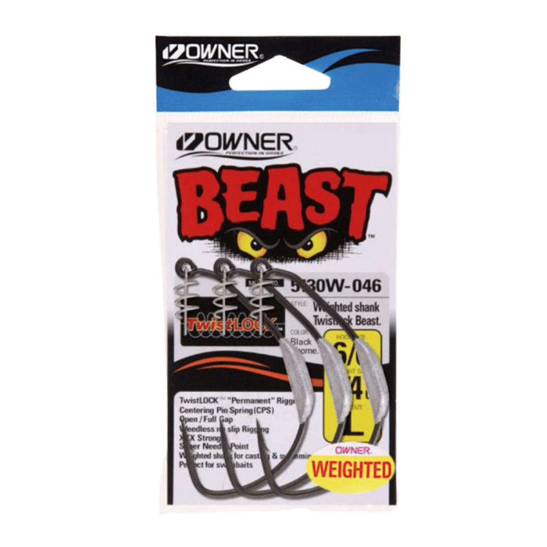 OWNER AMERICAN WEIGHTED BEAST WITH TWISTLOCK 6/0 1/4 OZ – 3PK - BLACK CHROME