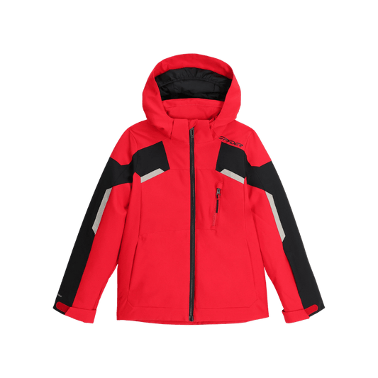 SPYDER BOYS LEADER SKI JACKET - SPYDER RED - FRONT VIEW