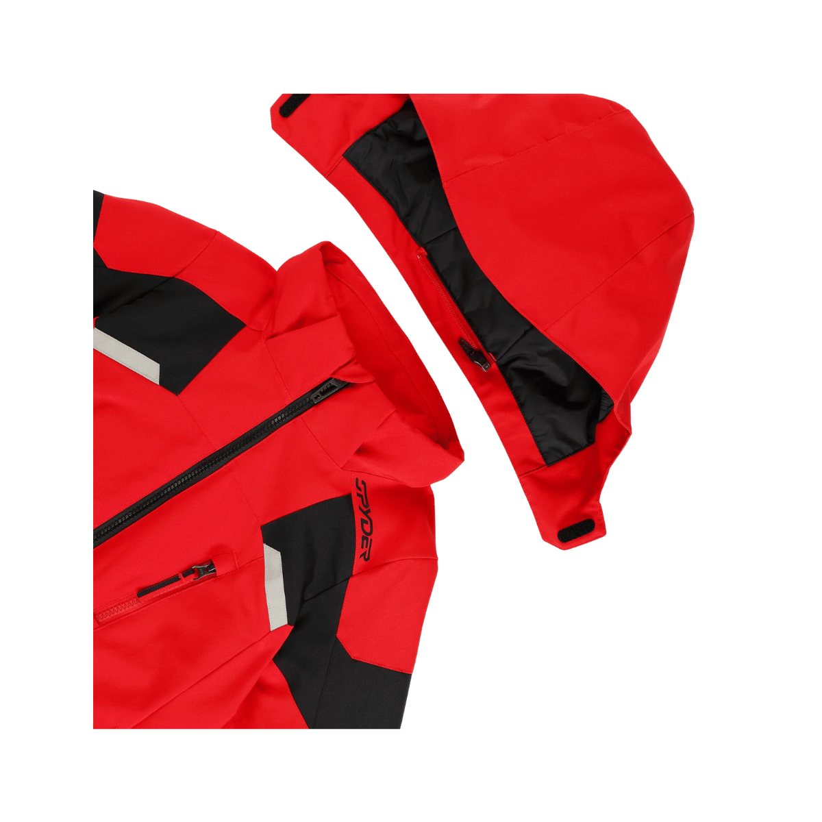 SPYDER BOYS LEADER SKI JACKET - SPYDER RED - HOOD DETAILS