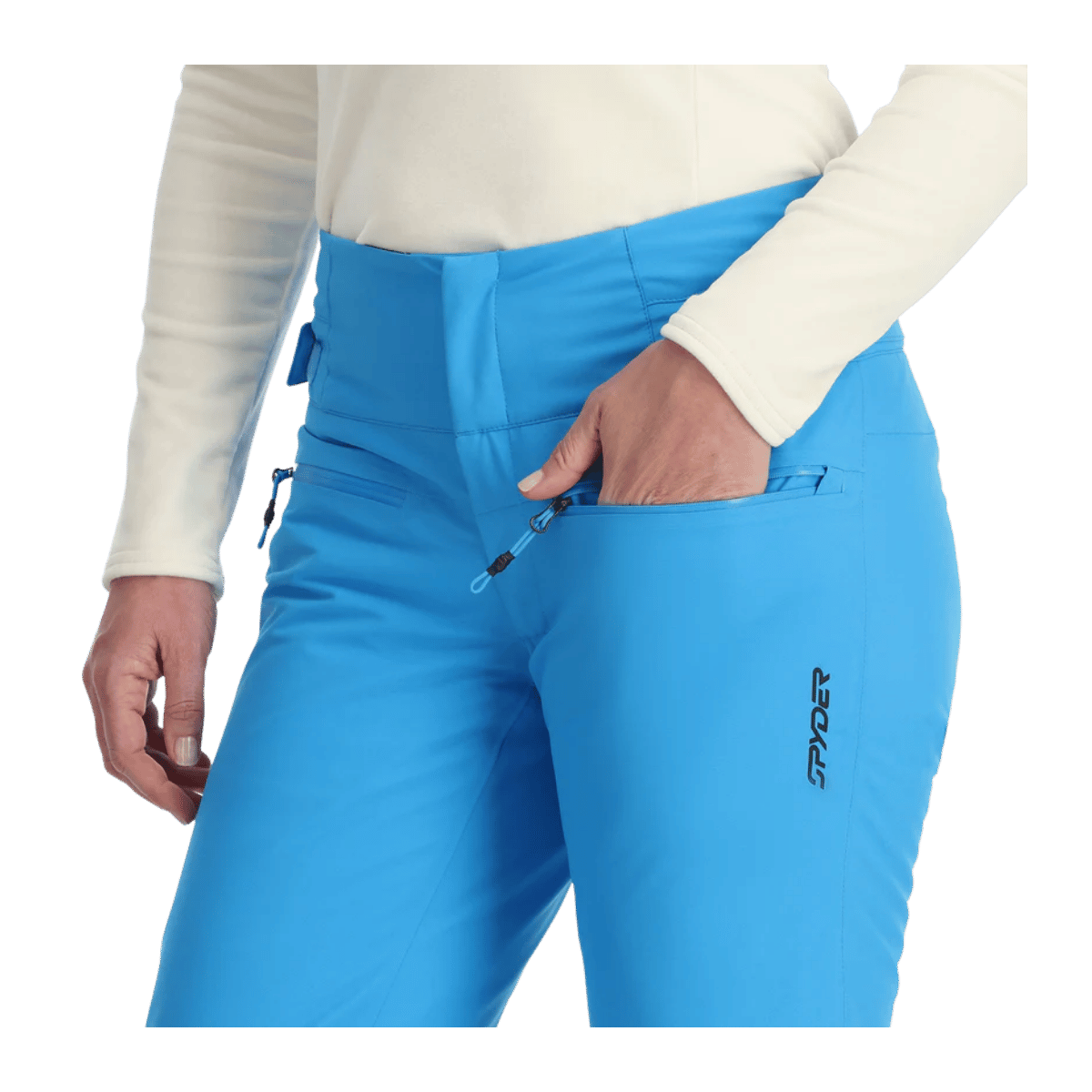 SPYDER WOMENS WINNER AETHER BLUE PANTS - posed close up