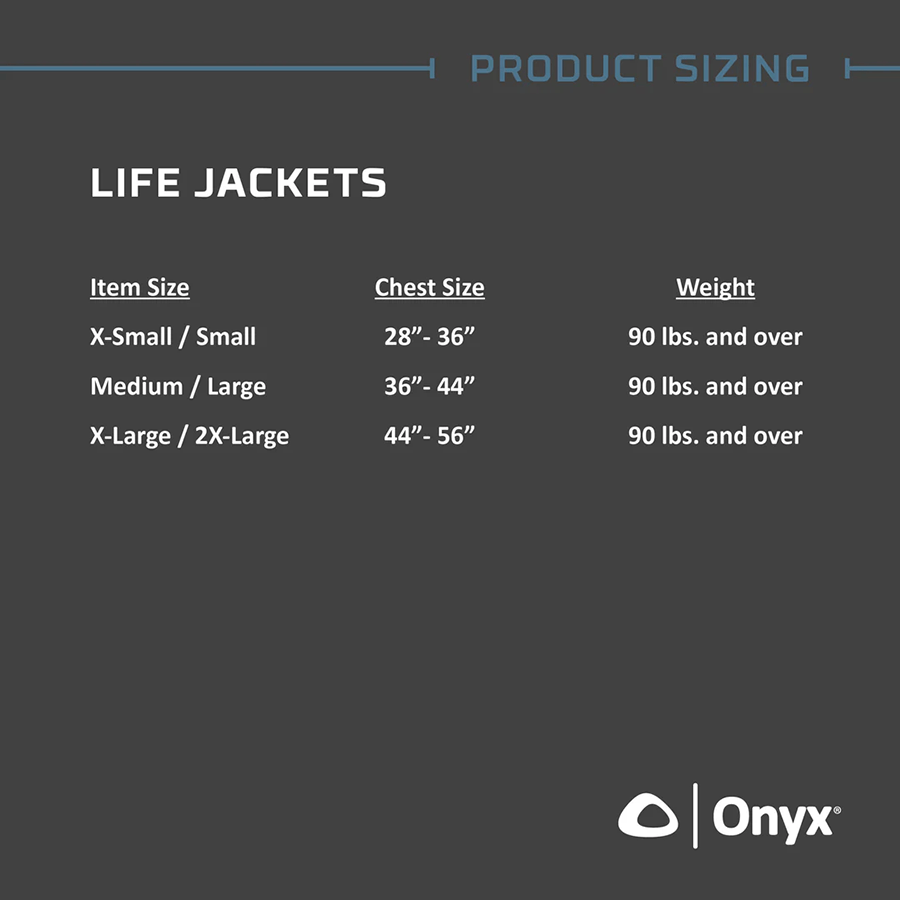 ONYX ADULT AIR SPAN BREEZE LIFE JACKET SIZE CHART