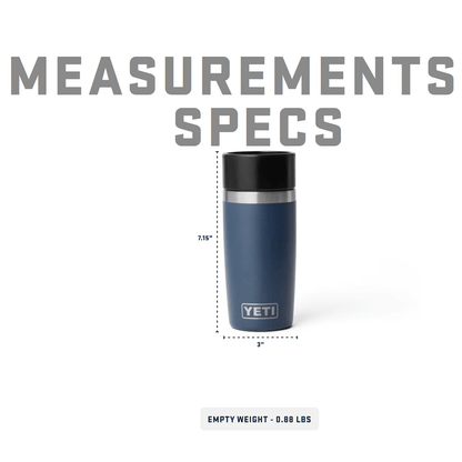 YETI mug with measurements and specifications on a white background
