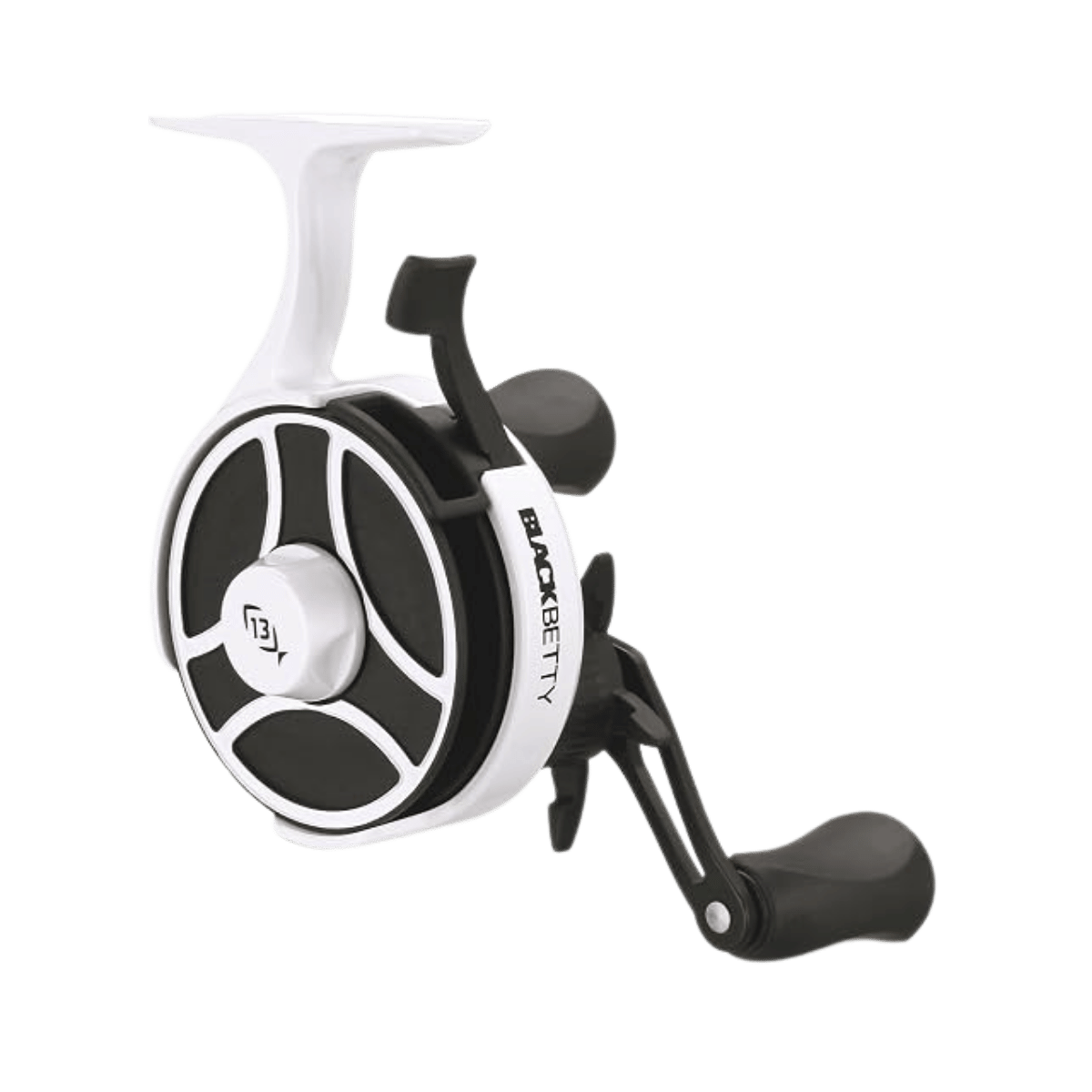 13 FISHING FREEFALL GHOST INLINE ICE REEL BLACK AND WHITE