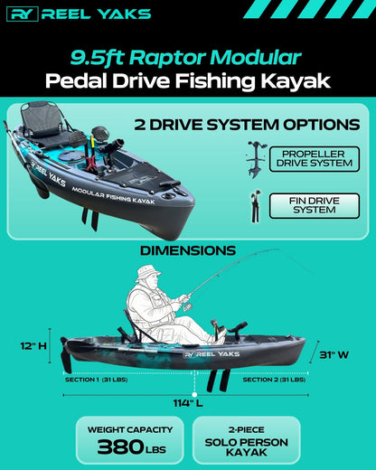 ReelYaks Raptor 9.5ft Fin Drive Modular Fishing Kayak